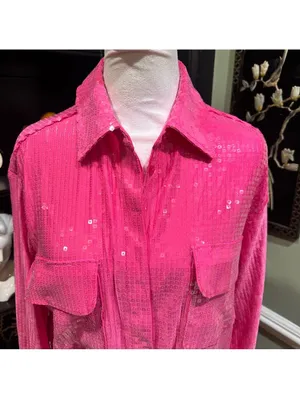 Rachel Zoe Hot Pink Sequin Button-Down Top (Size S, NWT) thumbnail 2