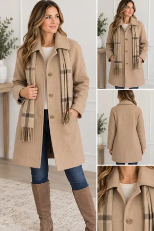 London Fog Women's Oatmeal Heather Wool Blend Raglan Coat with Scarf Size M thumbnail 2