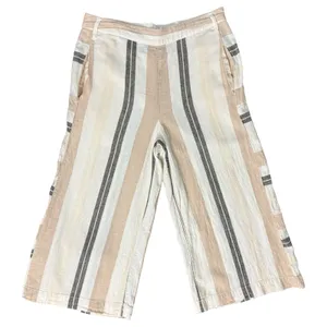 Anthropologie Beige Black White Neutral Stripe Linen Blend Wide Leg Pants size M thumbnail 2
