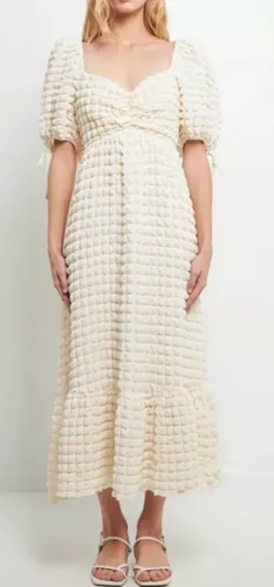 Endless Rose Ivory Puff-Sleeve Textured Maxi Dress medium euc thumbnail 1