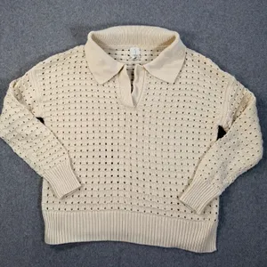 JOIE Sansa Open Knit Sweater Women's Medium Cream Long Sleeve V-Neck thumbnail 2