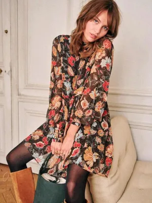 Sézane Honey Printed Flowers Long Sleeve Odile Dress thumbnail 2