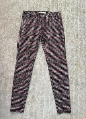Zara red/brown/cream houndstooth plaid skinny jeans/slim stretch pants Size 6 thumbnail 1