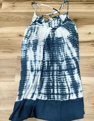 Elan Tie Dye Blue White Gauze Mini Summer Sundress Women’s Medium thumbnail 1