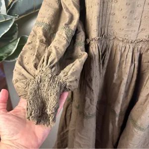 Anthropologie Pilcro Long Sleeve Mock Neck Dress Sz M Lace Loose Brown Swiss Dot thumbnail 3