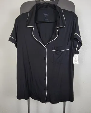 Auden Women's Black Pajama Top‎ with White Trim thumbnail 1