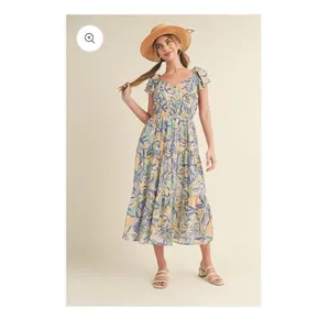 &merci Love Forever Floral Print Cut Out‎ Back Midi Dress Blue Multi M thumbnail 3