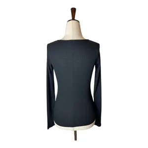 Aritzia Wilfred Sweater‎ Women XXS Black Pearl Button Ribbed Knit Top Whimsigoth thumbnail 4