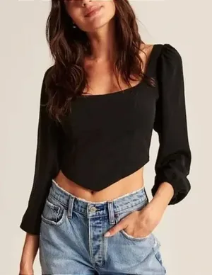 Abercrombie‎ & Fitch Sweetheart Long Sleeve Cropped Corset Top XS Black EUC thumbnail 1