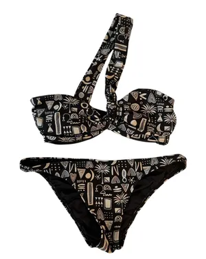Onia Black & White Geo Tribal Print One‎ Shoulder Bikini Set Stylish Swimsuit XS thumbnail 1
