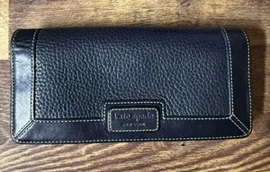 Vtg Kate Spade New York Bifold Black Leather‎ Wallet 4x7.5" thumbnail 1