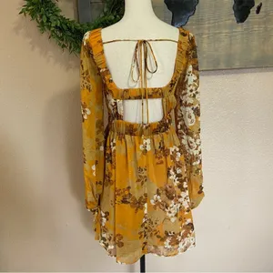 NWOT Lulus Gorgeous Vibe Yellow Floral Print Babydoll Mini Dress thumbnail 6