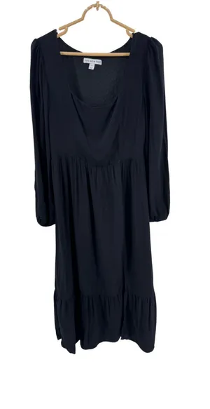 And Now This square neck Black Long-Sleeve Midi Dress slit M casual witchy thumbnail 1