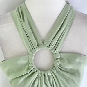New Topshop Ring Detail Halter Neck Side Slit Maxi Dress Sage Green Size 6 thumbnail 8