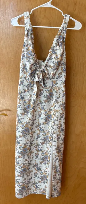 Abercrombie & Fitch Midi Dress Womens S White Floral Tie Front Ruffle Slit thumbnail 1