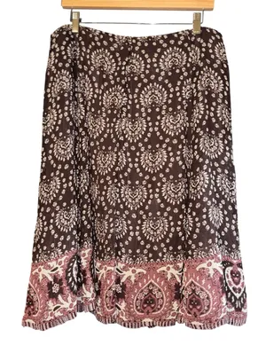 Gianni Bini Silk Boho Skirt Women's 12 Hippie Aztec Raw Hem Lightweight‎ ~Flaw thumbnail 1