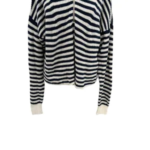 Madewell Ribbed Half-Zip Sweater in Stripe Ivory White Navy Blue‎ Size XXL thumbnail 7