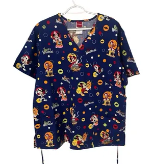 Disney Halloween Scrub Top Shirt XL Blue Mickey‎ Minnie Donald Duck Halloween thumbnail 1