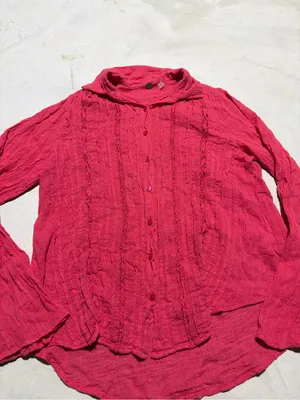 Free people FP one Red Button-Front Textured daydream Shirt XS thumbnail 2