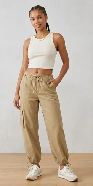 Young Fabulous & Broke Drawstring Cargo Joggers Beige Size M Neutral Coastal thumbnail 1