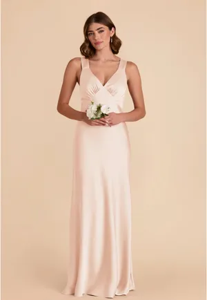 Birdy Grey Champagne Satin V-Neck Maxi Formal Bridesmaids Dress - Size Small thumbnail 9