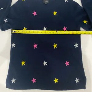 J.Crew Everyday Cashmere Navy Star Crewneck Sweater Size Medium thumbnail 4
