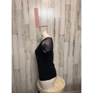 Xhilaration Black Mesh Sleeve Tee Top | Size Large thumbnail 3