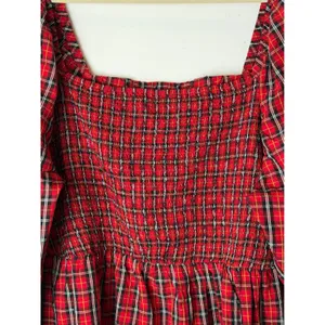 Old Navy Smocked Peplum Top Women 4X Red Tartan Plaid Square Neck Holiday Preppy thumbnail 6