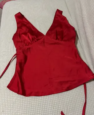shein red silk top thumbnail 1