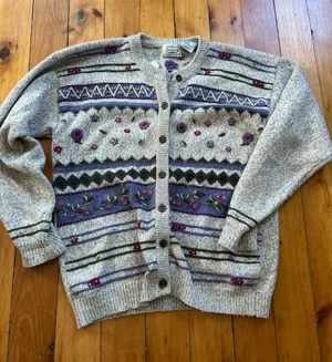 Vintage Northern Treasures Floral EMBROIDERED Sweater Hong Kong cotton wool M thumbnail 1