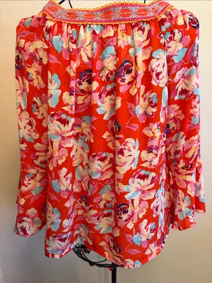 ❤️❤️❤️BOGOHO❤️❤️❤️Floral Red Peasant Blouse with Embroidered Square Neck-Large thumbnail 9
