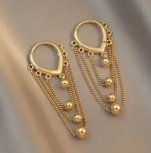 18K Gold Plated Metal Ball Tassel Chain Dangle Drop Earrings for Women thumbnail 2