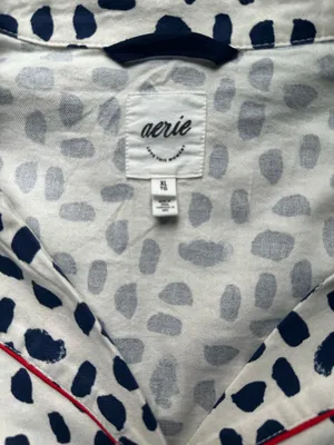 Aerie Navy and White Print Button Up Pajama Top thumbnail 6