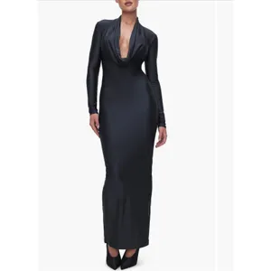 Good American Black Cowl Neck Jersey Zip Slit Dress Small NWOT thumbnail 17