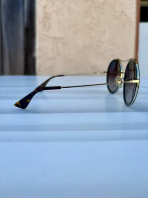 Gucci GG0061S brow bar round sunglasses 56mm gold frames green gradient lenses thumbnail 8