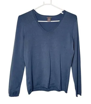 Ann Taylor Blue V-Neck Lightweight Silk Blend Sweater Size M thumbnail 1