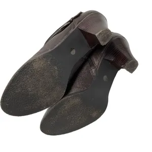 St. Johns Bay Womens 9M Brown Leather Ankle Boots Stacked Heel & Buckle Details thumbnail 3