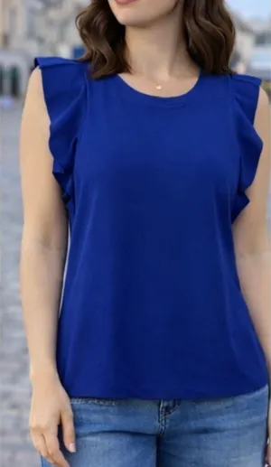 Ann Taylor blue ruffled sleeve knit top size small thumbnail 1