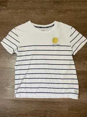 Life Is Good Sleep Tee Shirt Size M White Blue Stripe Short Sleeve Cotton Rayon thumbnail 6