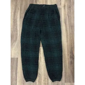 Skims Cozy Knit Fuzzy Plaid Pants Green Black Women’s Medium thumbnail 2