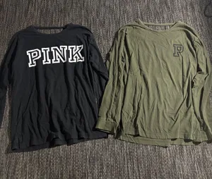 PINK by Victoria Secret Long Sleeve Shirts Black Green Size Medium thumbnail 1