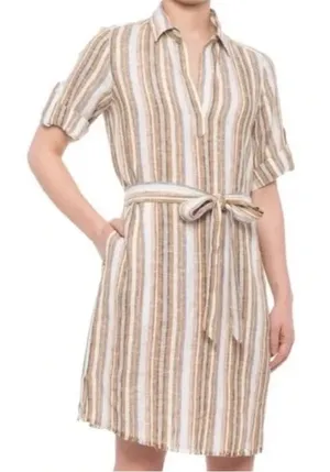 Anthropologie Drew Linen Raw Hem Striped Dress size S thumbnail 1