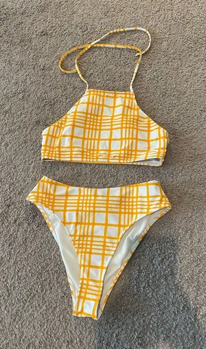 Forever 21 White and Orange Plaid Bikini Set thumbnail 1