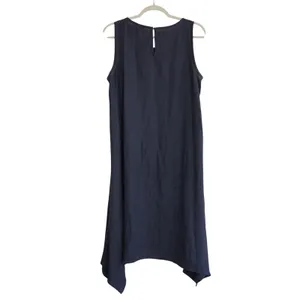 Cynthia Rowley Navy Blue Linen Blend Shift Dress Handkerchief Hem Sleeveless thumbnail 7