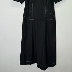NWT‎ Madewell Puff-Sleeve Drop-Waist Midi Dress Lightweight Cotton Black NQ890 thumbnail 7