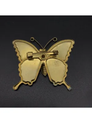 Vintage Gold Tone Butterfly Brooch Pin Colorful Foil Resin Wings 1.25” thumbnail 4