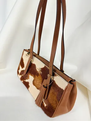 NWT Coach Asher Shoulder Bag In Haircalf With Cow Print CDW46 Gold/Cow thumbnail 2