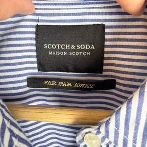 Scotch‎ & Soda Striped Star Embroidered Button Down Shirt Medium Blue Preppy thumbnail 8
