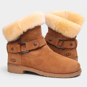 UGG Cedric Womens 8 Chestnut Suede Sheepskin Cuff Buckle Boots thumbnail 6
