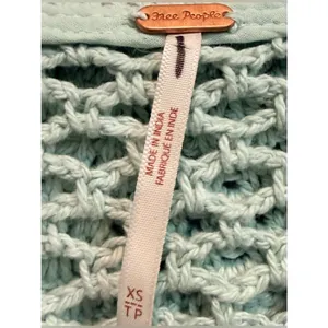 Free People Lily Crochet Cropped Spread Collar Button Down Top Aqua‎ Blue XS thumbnail 6